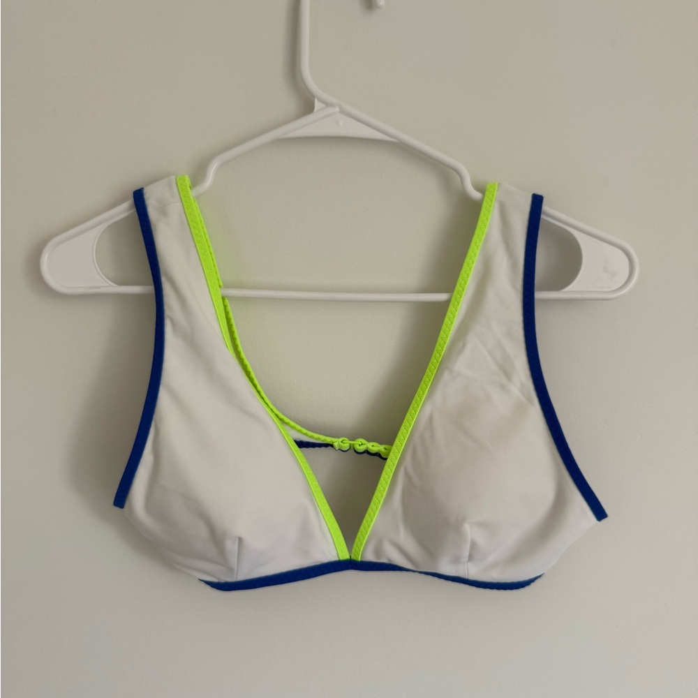 Aerie White and Neon Green Bikini Top